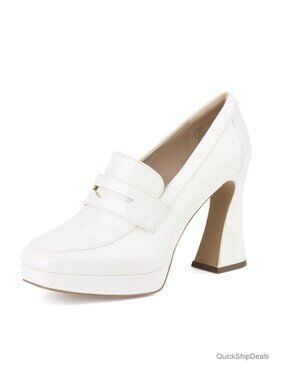 Platform Penny Loafer Heels Square Toe Chunky Block Slip On Dress Pumps